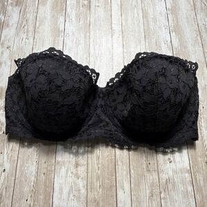 Victoria's Secret Women Bra 32DD Black Balconette Very Sexy Lace Strapless
